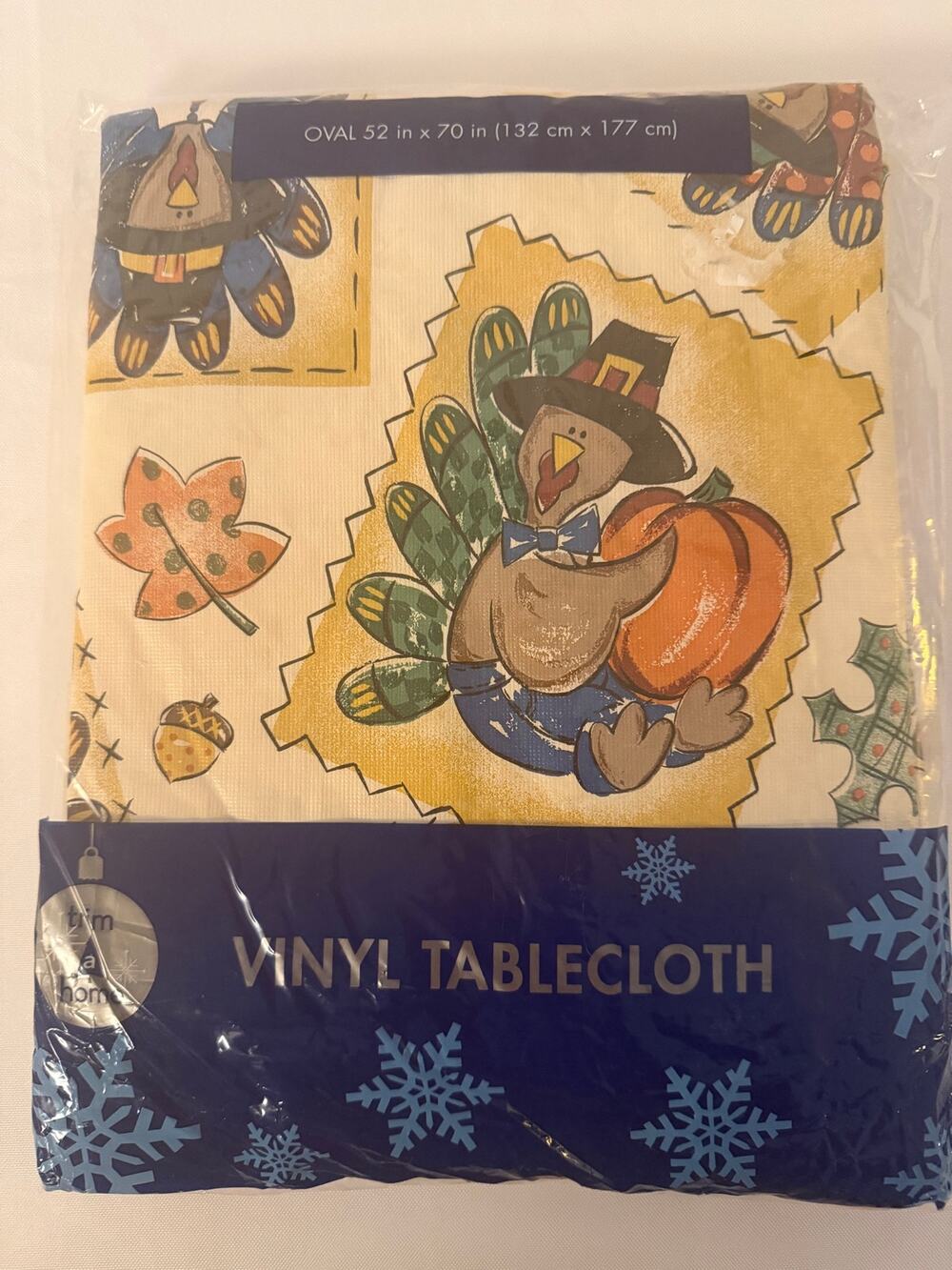 Vintage Kmart Thanksgiving Turkey Vinyl Tablecloth 52x70 Oval NIP